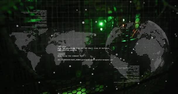 Data Processing Spinning Globe World Map Close Computer Server Computer — Stock videók