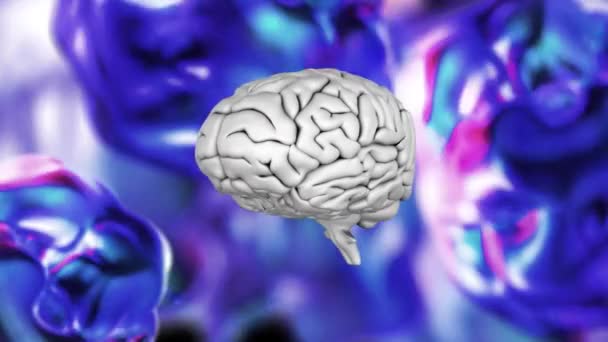 Human Brain Icon Spinning Blue Metallic Liquid Effect Background Mental — Stockvideo