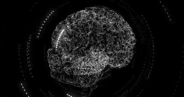Human Brain Icon Spinning Light Trails Moving Circular Motion Black — Stock Video