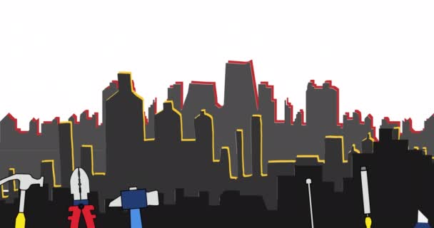 Animation Labor Day Celebration Text Cityscape Labor Day Celebration Concept — Stock video