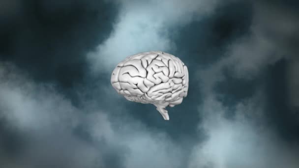 Human Brain Icon Spinning Smoke Effect Grey Background Mental Health — Stok Video