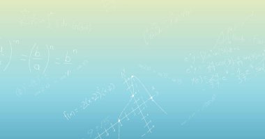 Mavi arkaplandaki matematiksel denklemlerin resmi. küresel bilim ve dijital arayüz kavramı dijital olarak oluşturulmuş görüntü.