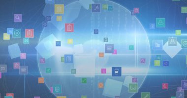 Mavi arkaplanda teşekkür mesajı ve veri işleme resmi. Sosyal medya ve iletişim arayüzü kavramı dijital olarak oluşturulmuş görüntü.