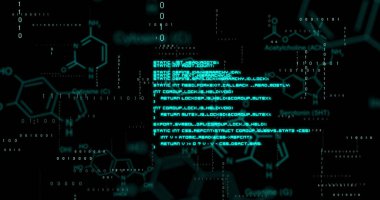 Siyah arkaplanda veri işleme resmi. küresel teknoloji ve dijital arayüz kavramı dijital olarak oluşturulmuş görüntü.