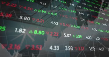 Modern bina üzerinde veri işleme görüntüsü. küresel iş, finans ve dijital arayüz kavramı dijital olarak oluşturulmuş görüntü.