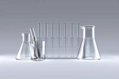 Various laboratory flask with chemical solutions
