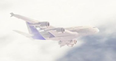 Animation of digital plane over sky with clouds. Global transport, travel and digital interface concept digitally generated video.