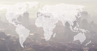 Animation of falling covid cells over globet. Christmas tradition and celebration concept digitally generated video.