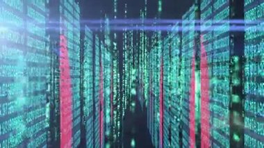 Animation of data processing over computer servers. Global internet security and data processing concept digitally generated video.