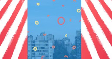 Animation of happy labor day text over cityscape. labor day and celebration concept digitally generated video.