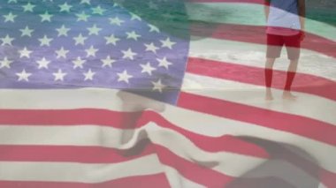 Bayrağın dalgalarına karşı bayrak sallamanın dijital bileşimi. Vatanseverlik ve kutlama konsepti dijital olarak oluşturulmuş video.