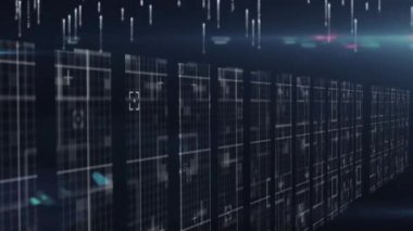Animation of data processing over computer circuit board. Global technology connections and data processing concept digitally generated video.