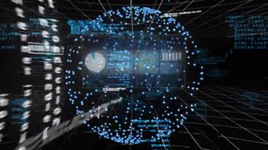 Animation of globe with network of connections and data processing. Global communication medical research and digital interface concept digitally generated video.