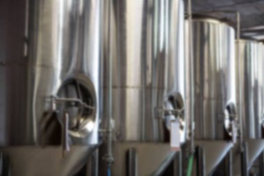 Close-up of storage tank arranged at brewery factory
