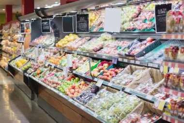 Various fruits arranged in grocery store