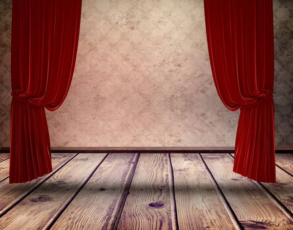 red curtains and a wooden curtain background, digitally generated image