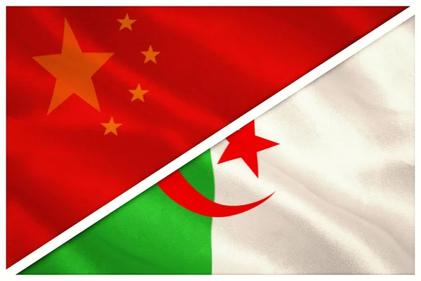 Close Chinese Algerian Flags White Background — Stock Photo, Image