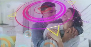 İş adamları üzerinde finansal veri işleme animasyonu. Üç kulaklık. Küresel iş ve vatanseverlik kavramı dijital olarak üretilen video.