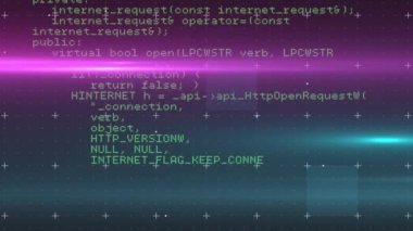 Işık noktalarının üzerinde veri işleme animasyonu. Küresel iş ve dijital arayüz kavramı dijital olarak oluşturulmuş video.