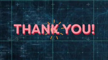 Teşekkür metninin animasyonu siyah arkaplandaki bağlantılar ağı üzerinden. Sosyal medya, teknoloji ve dijital arayüz kavramı dijital olarak oluşturulmuş video.