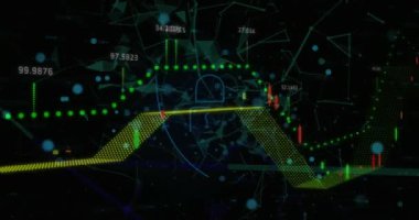 Siyah arkaplanda asma kilit simgesi üzerinde veri işleme ile grafik animasyonu. Küresel teknoloji, çevrimiçi güvenlik ve dijital arayüz kavramı dijital olarak oluşturulmuş video.