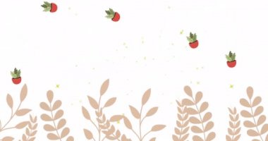 Bitki simgelerinin yaprakların üzerinde canlandırılması. Küresel ekoloji, doğa ve dijital arayüz kavramı dijital olarak oluşturulmuş video.