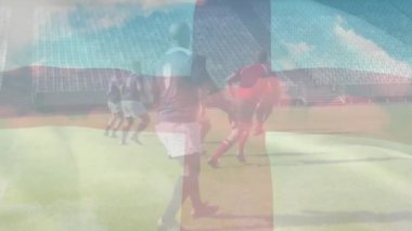 Basketbolcular üzerinde veri işleme animasyonu. Vatanseverlik ve kutlama konsepti dijital olarak oluşturulmuş video.