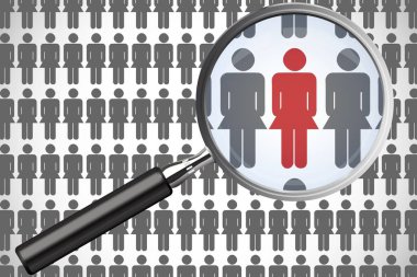 Digital image of men symbols with magnifying glass