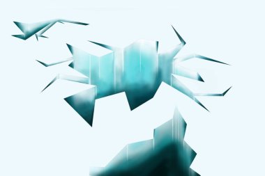 Digital composite of cracked landscape against colored background