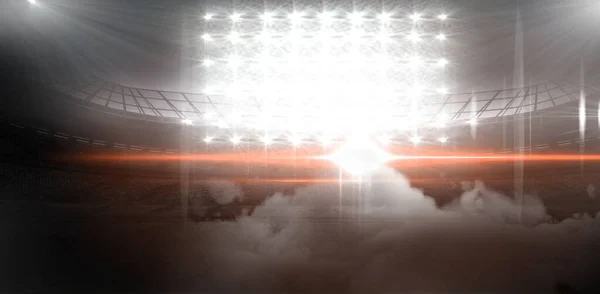 Цифровое Изображение Освещённых Прожекторов Стадионе Дымом — стоковое фото