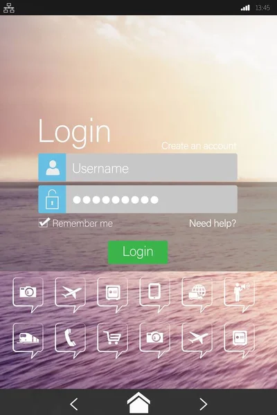 Digitally Generated Login Page Various Computer Icons Screen — Fotografia de Stock