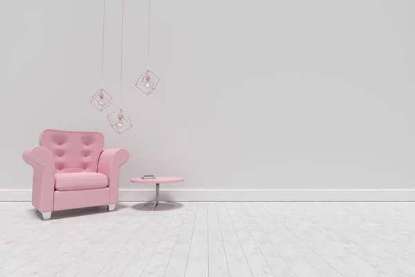 Прикраса Над Рожевим Кріслом Столом Проти Стіни Вдома — стокове фото