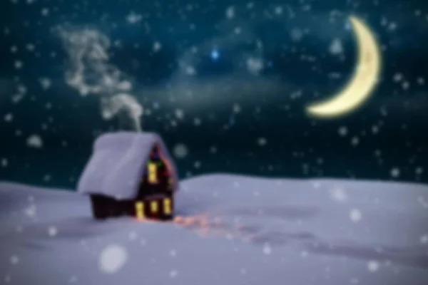 Zamazany Dom Bożego Narodzenia Śniegu — Zdjęcie stockowe
