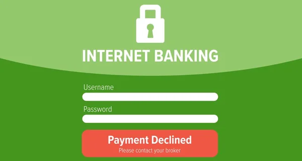 Internet Banking Payment Declined Text Green Log Display — стоковое фото