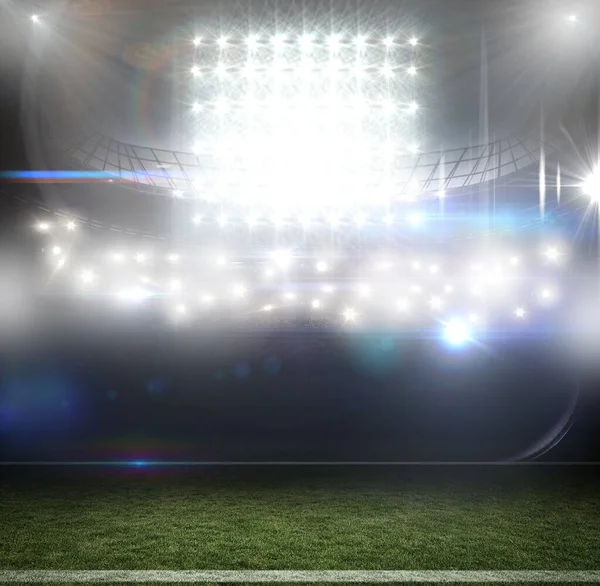 3D有灯光和聚光灯的体育场的插图 数字生成的图像 — 图库照片