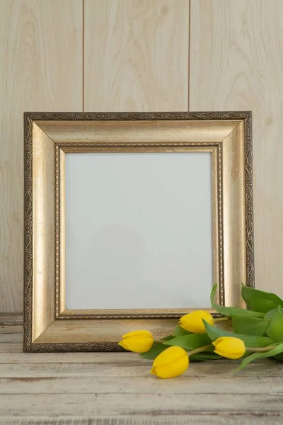 Photo Frame Flowers Table Close — Fotografia de Stock