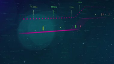 Noktalar üzerinde veri işleme animasyonu. Küresel iş ve dijital arayüz kavramı dijital olarak oluşturulmuş video.