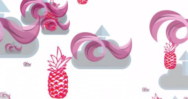 Ananas üzerinde bulut simgelerinin canlandırılması. Küresel ekoloji, doğa ve dijital arayüz kavramı dijital olarak oluşturulmuş video.
