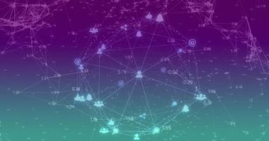 Animation of network of connections over icons. Global business and digital interface concept digitally generated video.