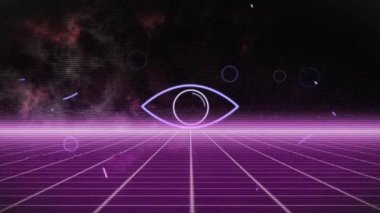 Şekiller üzerinde göz ikonu animasyonu. Sosyal medya ve dijital arayüz konsepti dijital olarak oluşturulmuş video.