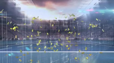 Futbolcular üzerinde veri işleme animasyonu. Dijital veri güvenliği teknolojisi ve spor konsepti dijital olarak oluşturulmuş animasyon.