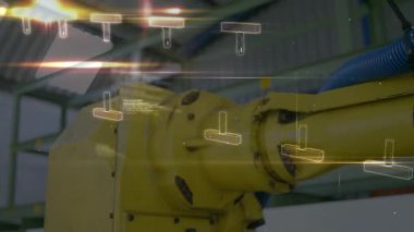 Atölye üzerinde veri işleme animasyonu. Küresel iş ve dijital arayüz kavramı dijital olarak oluşturulmuş video.