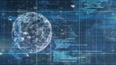 Dünya üzerinde veri işleme animasyonu. küresel iş ve dijital arayüz kavramı dijital olarak oluşturulmuş video.