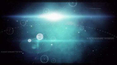 Animation of network of connections with icons and light trails on black background. Global connections, computing and digital interface concept digitally generated video.