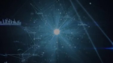 Animation of network of connections over light spots. Global business and digital interface concept digitally generated video.