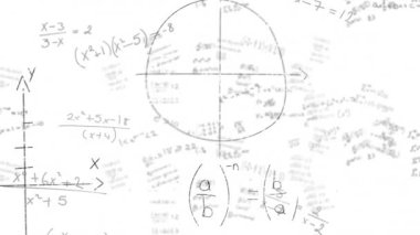 Matematiksel formüllerin, formüllerin ve veri işlemenin animasyonu. Eğitim ve öğrenme kavramı dijital olarak oluşturulmuş video.