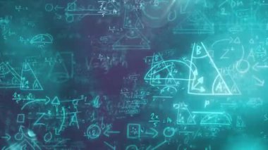 Matematiksel denklemler üzerinde ışık noktalarının animasyonu. Küresel eğitim ve dijital arayüz kavramı dijital olarak oluşturulmuş video.