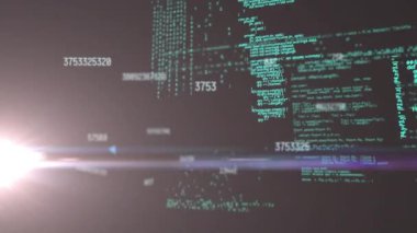 Işık noktalarının üzerinde veri işleme animasyonu. Küresel iş ve dijital arayüz kavramı dijital olarak oluşturulmuş video.