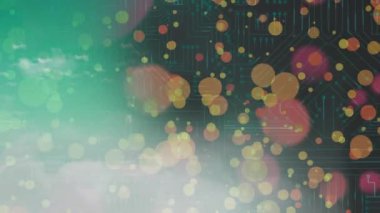 Animation of network of connections over spots. Global business and digital interface concept digitally generated video.