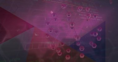 Simgeler üzerinde veri işleme animasyonu. Küresel iş ve dijital arayüz kavramı dijital olarak oluşturulmuş video.